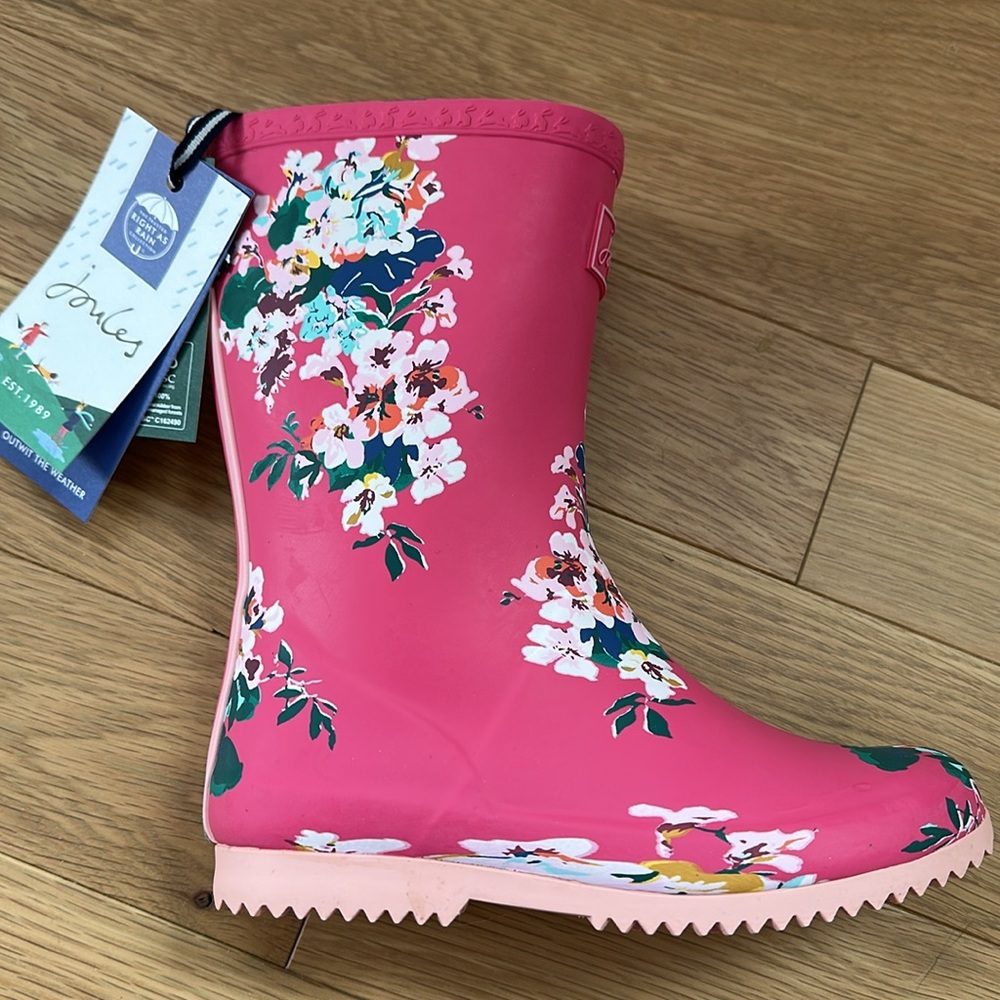 Girls Joules Pink Floral Rain  Boots - Picture 3 of 8